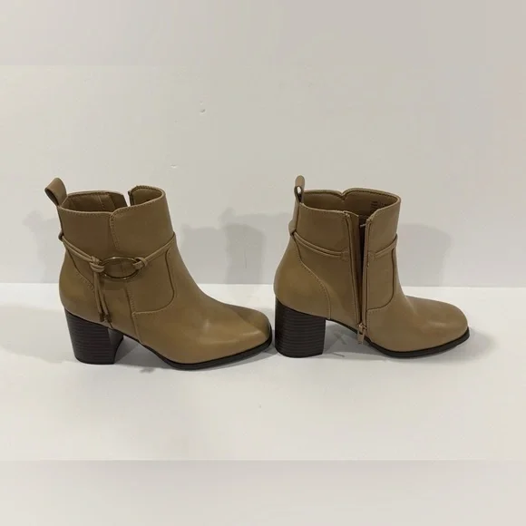Croft & Barrow Tan Ankle Boots Women’s 5.5 Medium Block Heel Side Zip NWOT - Picture 4 of 10
